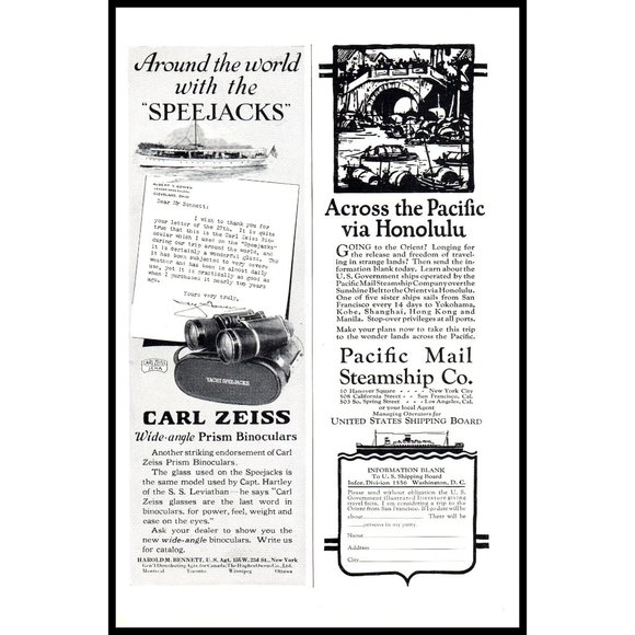 1924 Carl Zeiss Speejacks Wide Angle Binoculars Vintage Print Ad Wall Art Photo - Picture 2 of 2